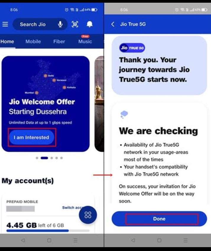 Jio 5G Welcome Offer Registration